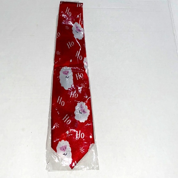 SANTA CLAUSE beautiful red and white tie with Santa and HO HO Designs. NWOT - Picture 2 of 4